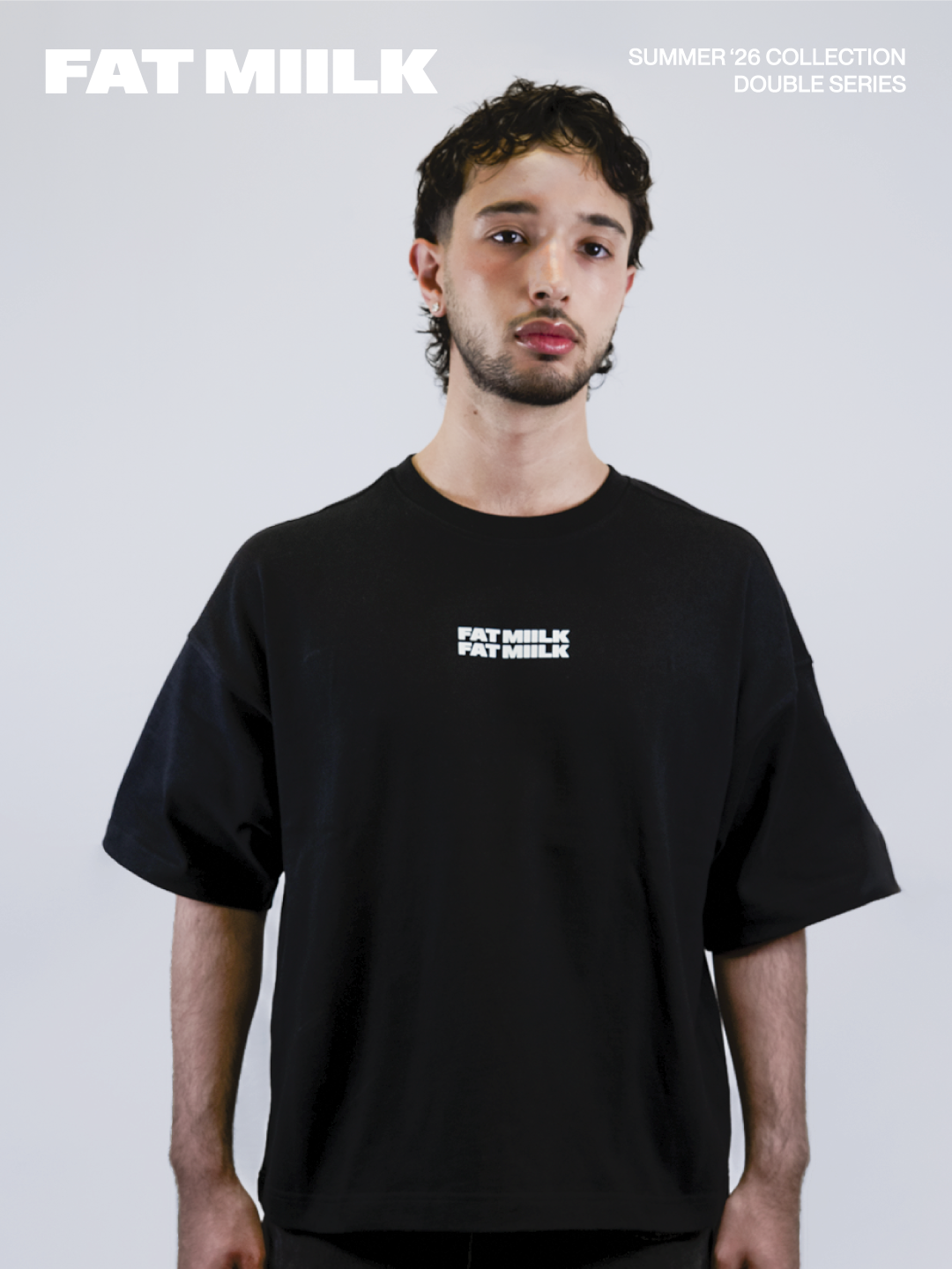 DOUBLE LOGO CROPPED TEE – BLACK