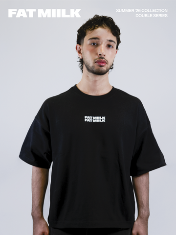 DOUBLE LOGO CROPPED TEE – BLACK